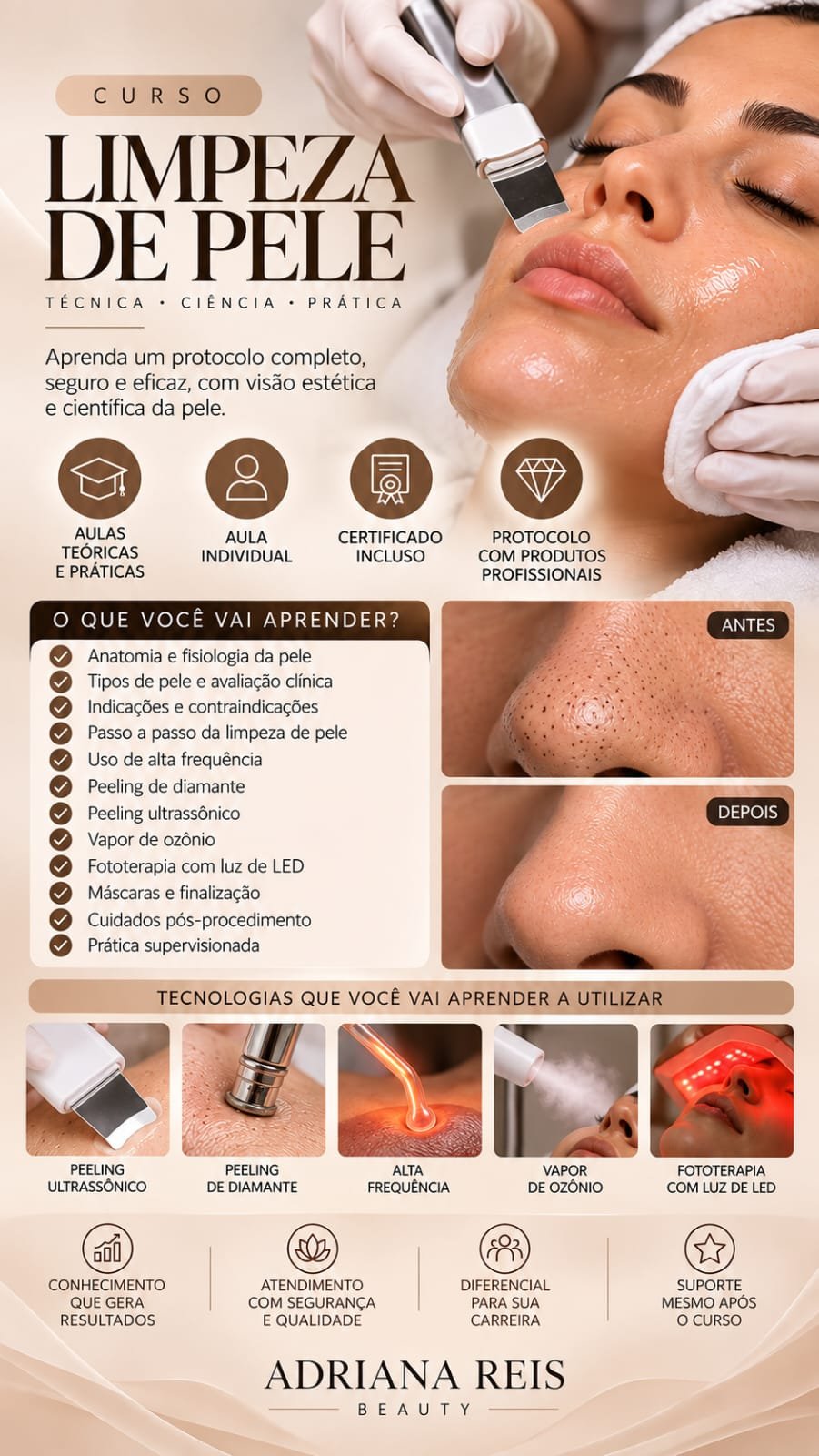 Curso de Limpeza de Pele em Moema com Adriana Reis - técnica, ciência e prática